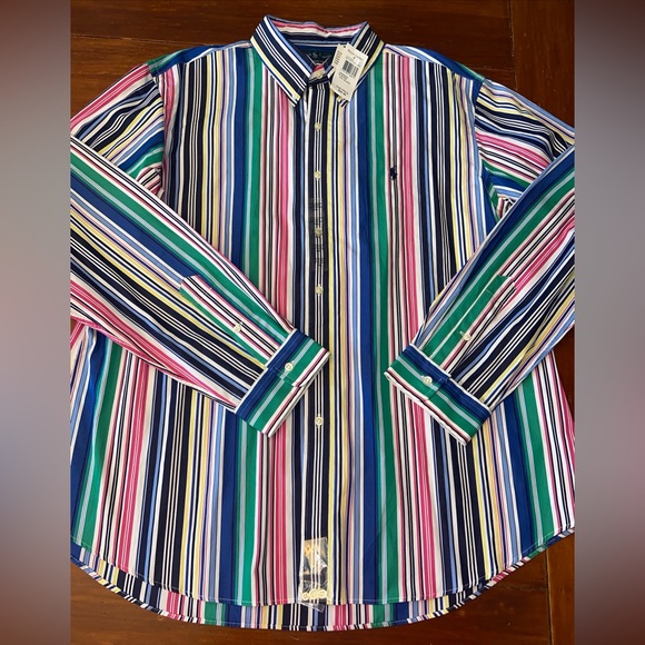 VINTAGE RALPH LAUREN CUSTOM FIT 2XL Cotton Multi Striped Button Shirt - Picture 2 of 9